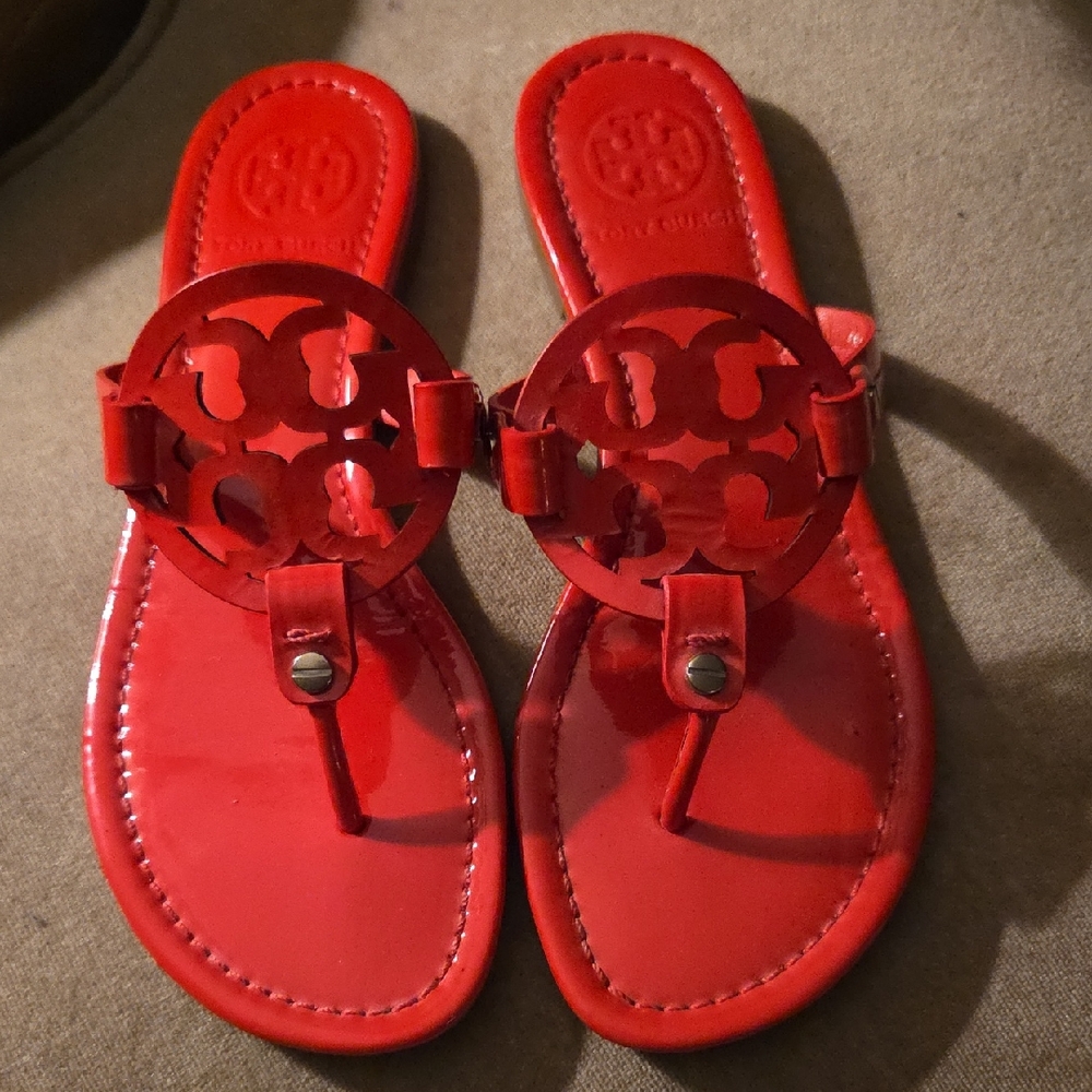 Tory Burch Red Miller Logo Thong Sandals